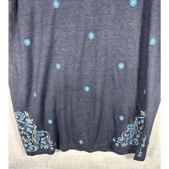 J Jill Love Linen Top Large Blue Floral Embroidered Short Sleeve‎ Tunic Shirt - Picture 4 of 8